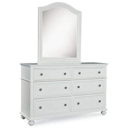Classic Dresser with 6 Drawers and Arched Mirror